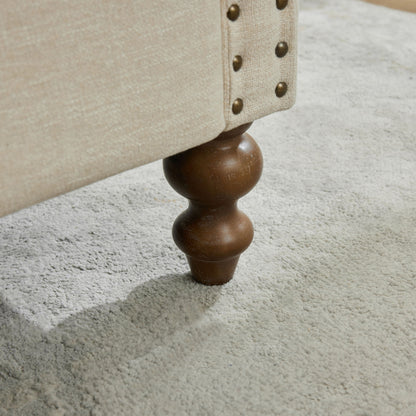 Chenille Upholstered Chaise Lounge With Nailheads, Sleeper Sofa Couch With 4 Throw Pillows & 2 Bolsters, Daybed With Rubberwood Legs - Beige