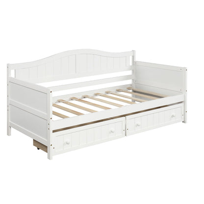 Twin Daybed With 2 Drawers, Sofa Bed For Bedroom Living Room, No Box Spring Needed - White