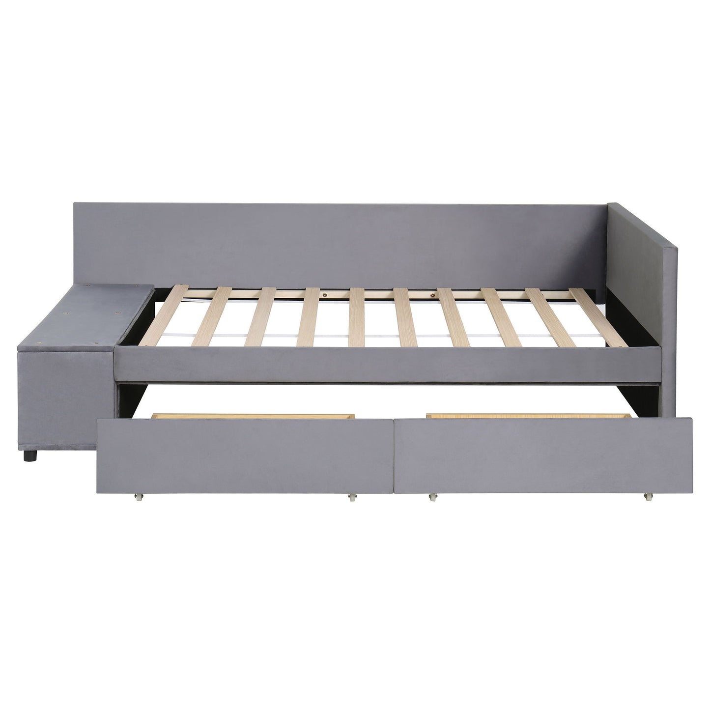 Twin L Shaped Upholstered Platform Bed With Storage Drawers - Gray