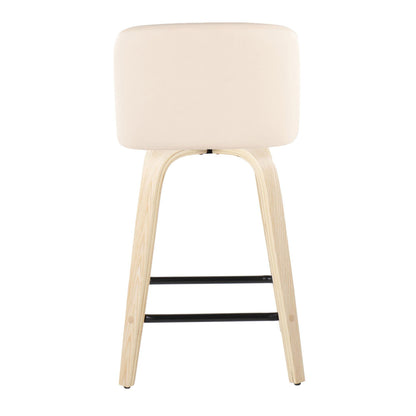 Toriano - Contemporary Fixed Height Counter Stool & Swivel And Square Footrest (Set of 2) - Natural / Cream