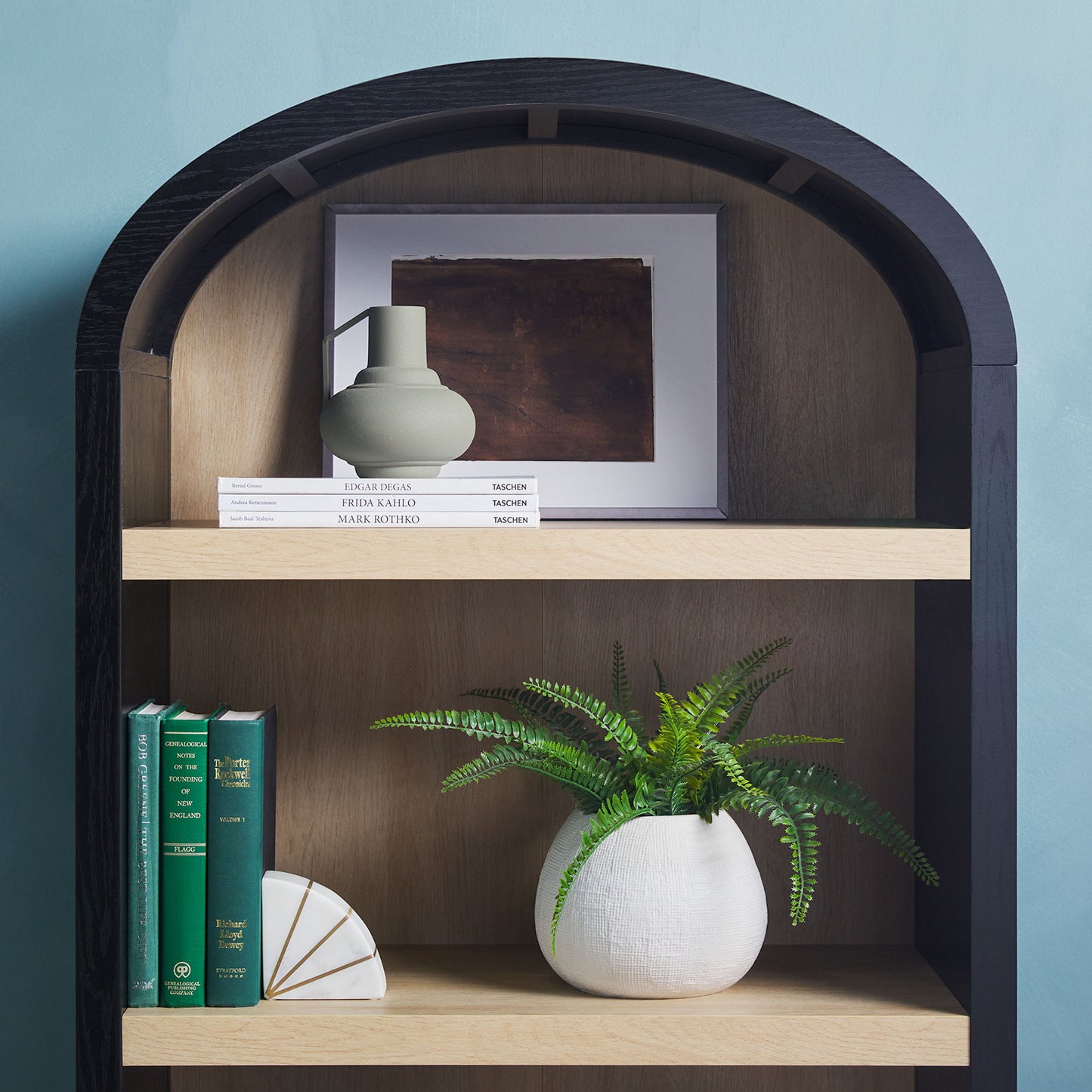 Modern 3 Shelf Open Arched Bookcase Cabinet - Black