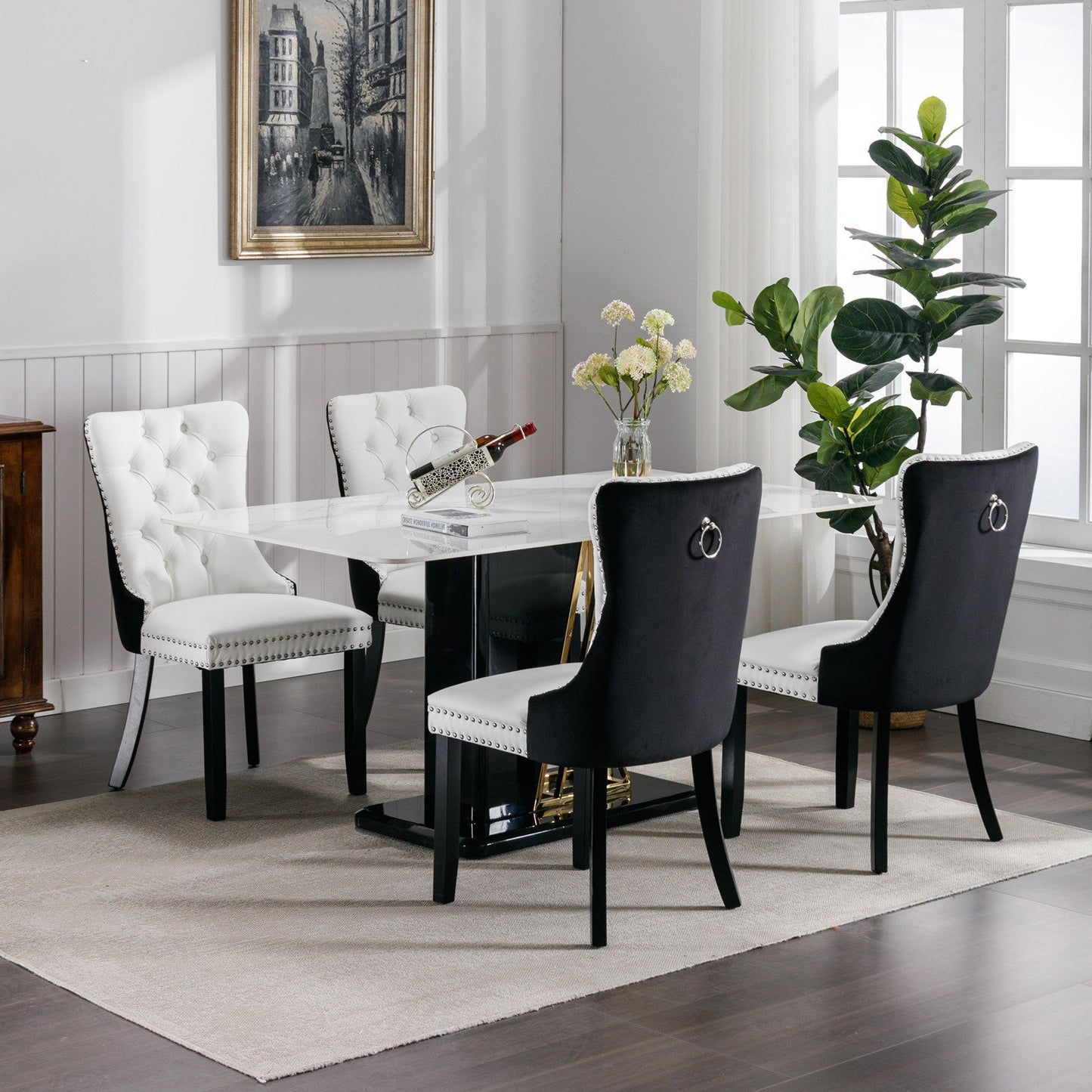 Nikki - Modern, High-End Tufted Solid Wood Contemporary And Velvet Upholstered Dining Chair With Wood Legs Nailhead Trim (Set of 2) - White / Black