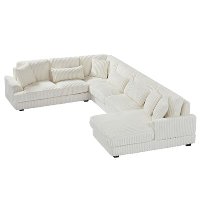 Oversized Sectional Sofa U - Shaped Sofa Couch Modern Sofa Upholstered In Soft Corduroy With A Chaise Lounge For Living Room - Beige