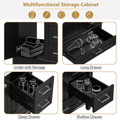 Bathroom Vanity, Modern Bathroom Cabinet With Sink Combo Set, Bathroom Storage Cabinet With A Soft Closing Door And 3 Drawers, Solid Wood Frame - Black