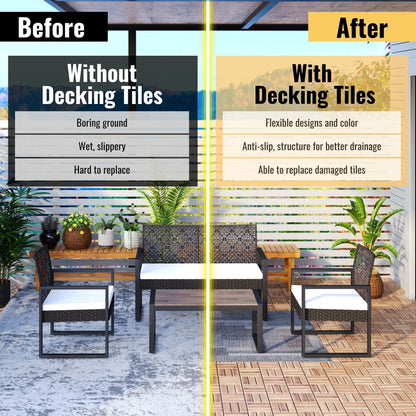 30 Piece Interlocking Deck Tiles Checker Pattern, Square Acacia Hardwood Outdoor Flooring For Patio, Bancony, Pool Side - Yellow