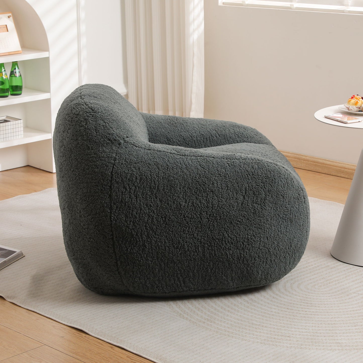 Giant Bean Bag Chair For Adults, Spacious Memory Foam Bean Bag Sofa With Armrests Teddy Fabric, Comfy Seating For Living Room Or Bedroom - Light Grayish Green
