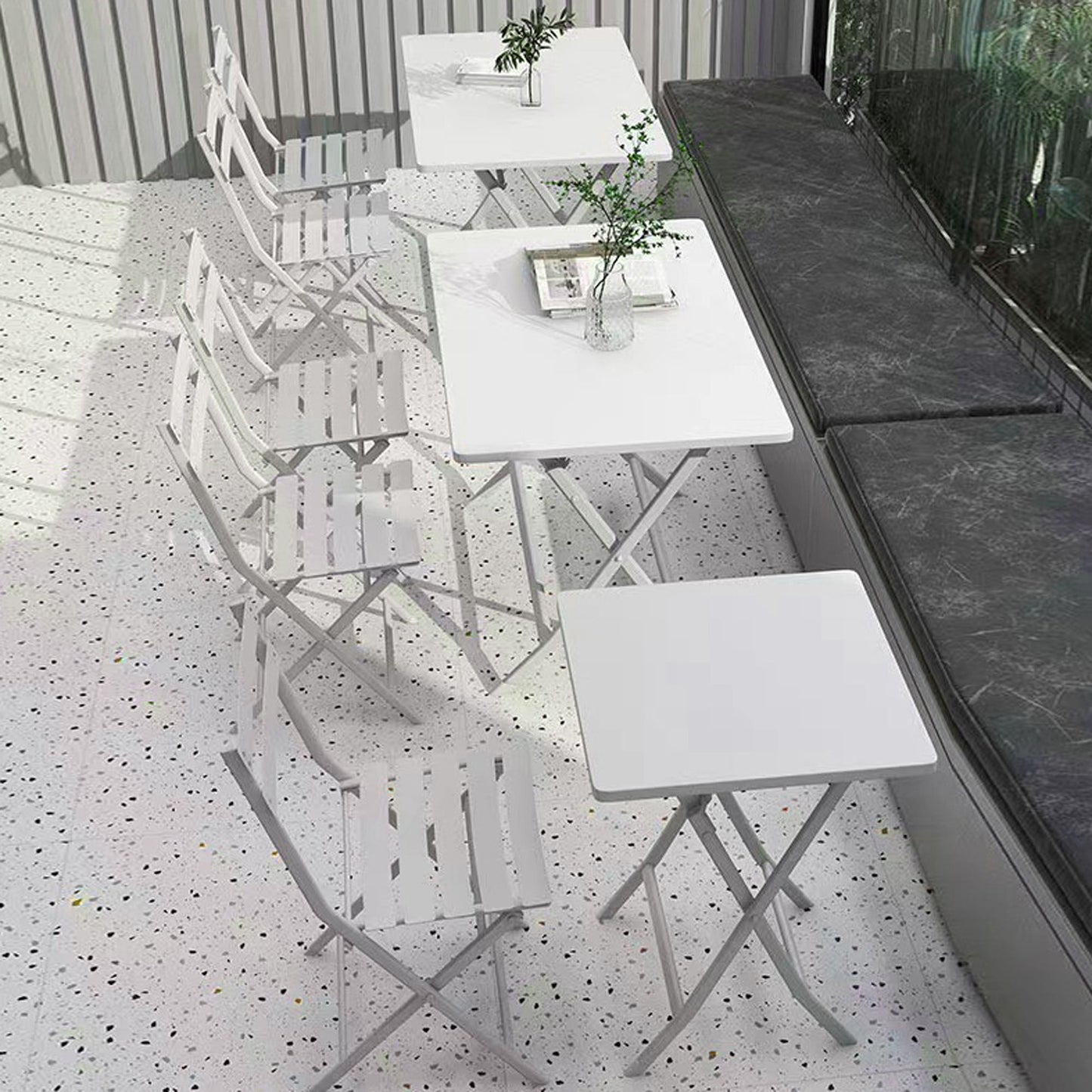 3 Piece Patio Bistro Set Of Foldable Square Table And Chairs - White