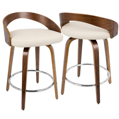 Grotto - Mid-Century Modern Counter Stool With Swivel (Set of 2) - Walnut / Cream