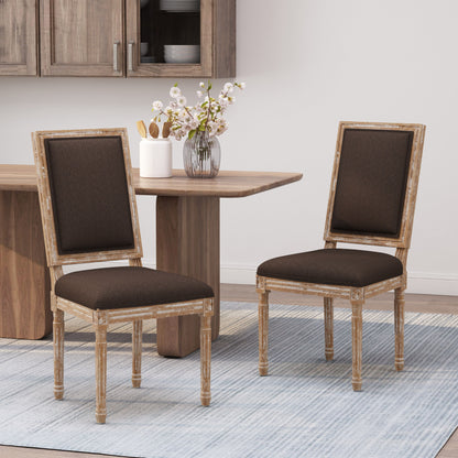 French Country Style Dining Chair Set With Upholstered Seats And Cane Backrest - Brown