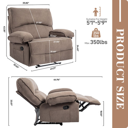 Oversized Manual Recliner Chair Sofa For Living Room - Brown