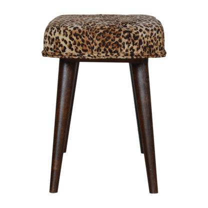 Leopard Print Deep Button Bench - Walnut