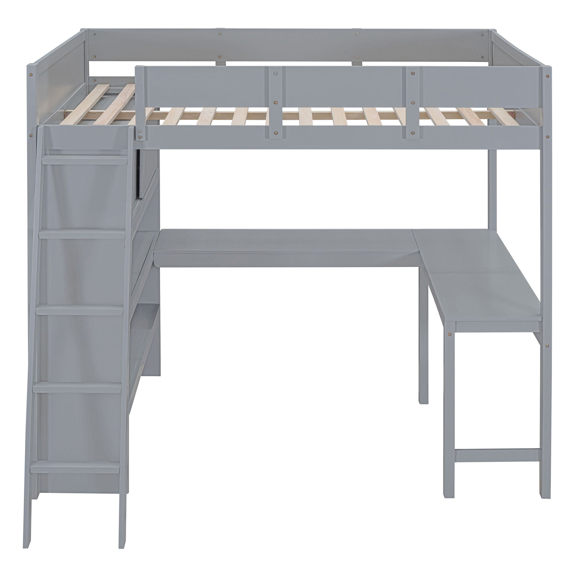 Full Size Modern Loft Bed With Desk And Shelves - Gray
