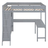 Full Size Modern Loft Bed With Desk And Shelves - Gray