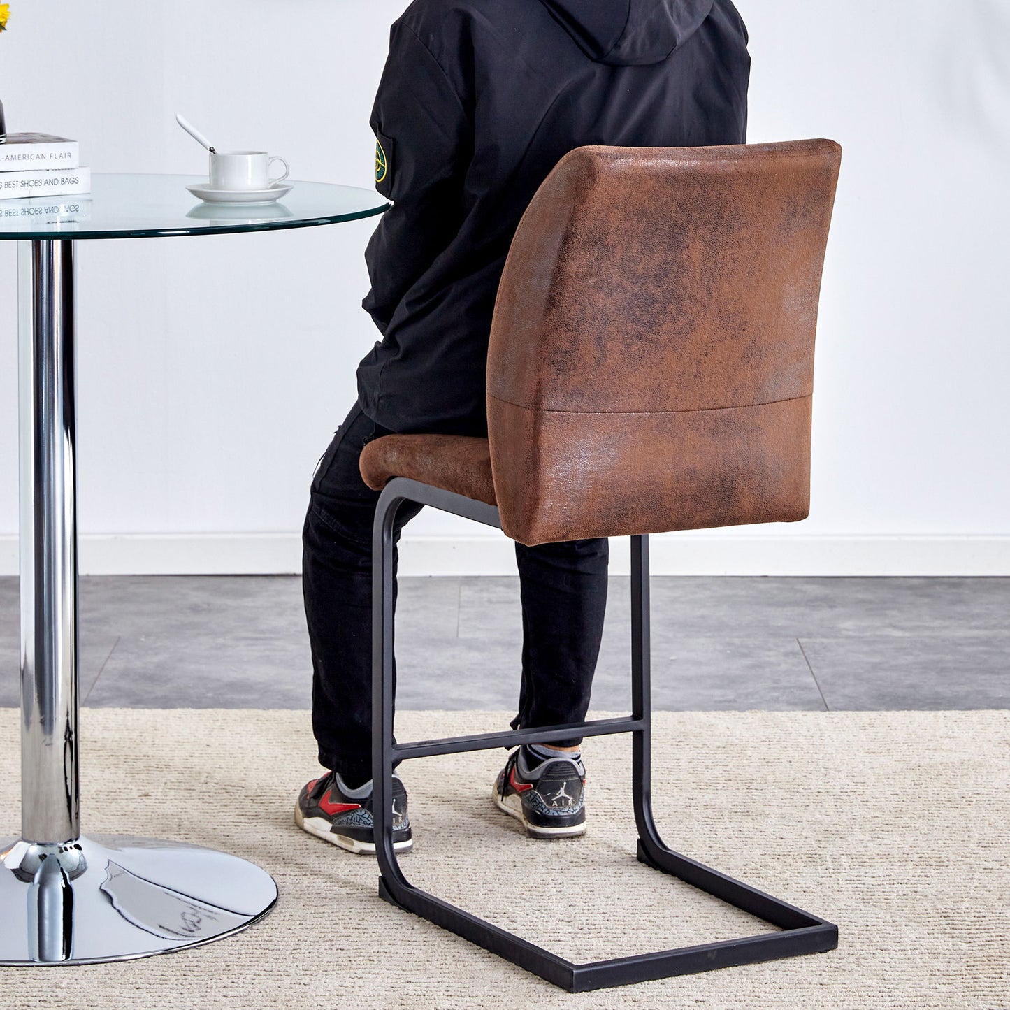 Modern Chairs With Suede Cushions And Black Metal Legs For Dining Room Or Office (Set of 2) - Brown