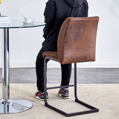 Modern Chairs With Suede Cushions And Black Metal Legs For Dining Room Or Office (Set of 2) - Brown
