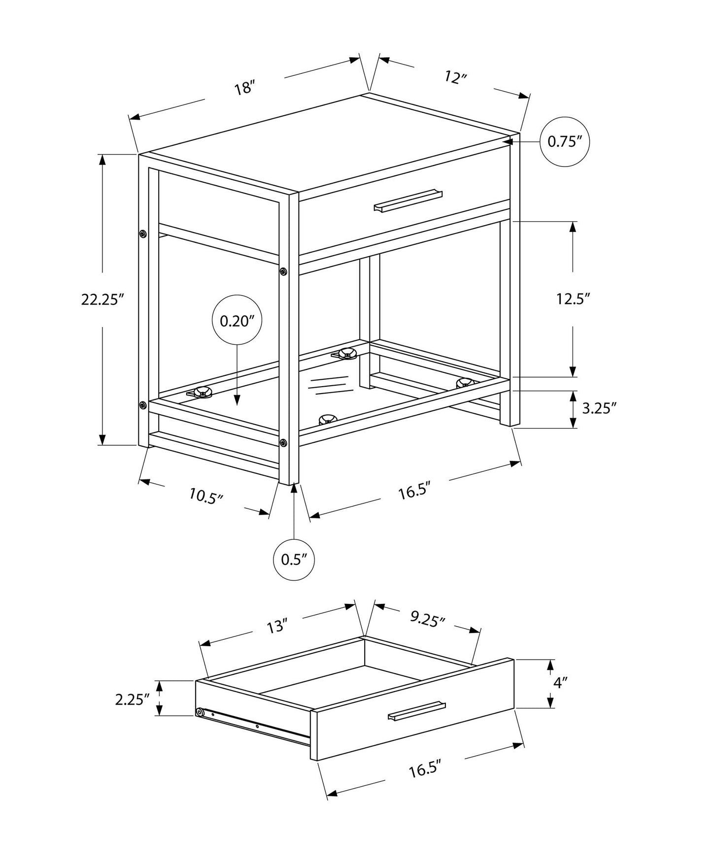 Accent Side Table, Storage Drawer, Contemporary & Modern - White