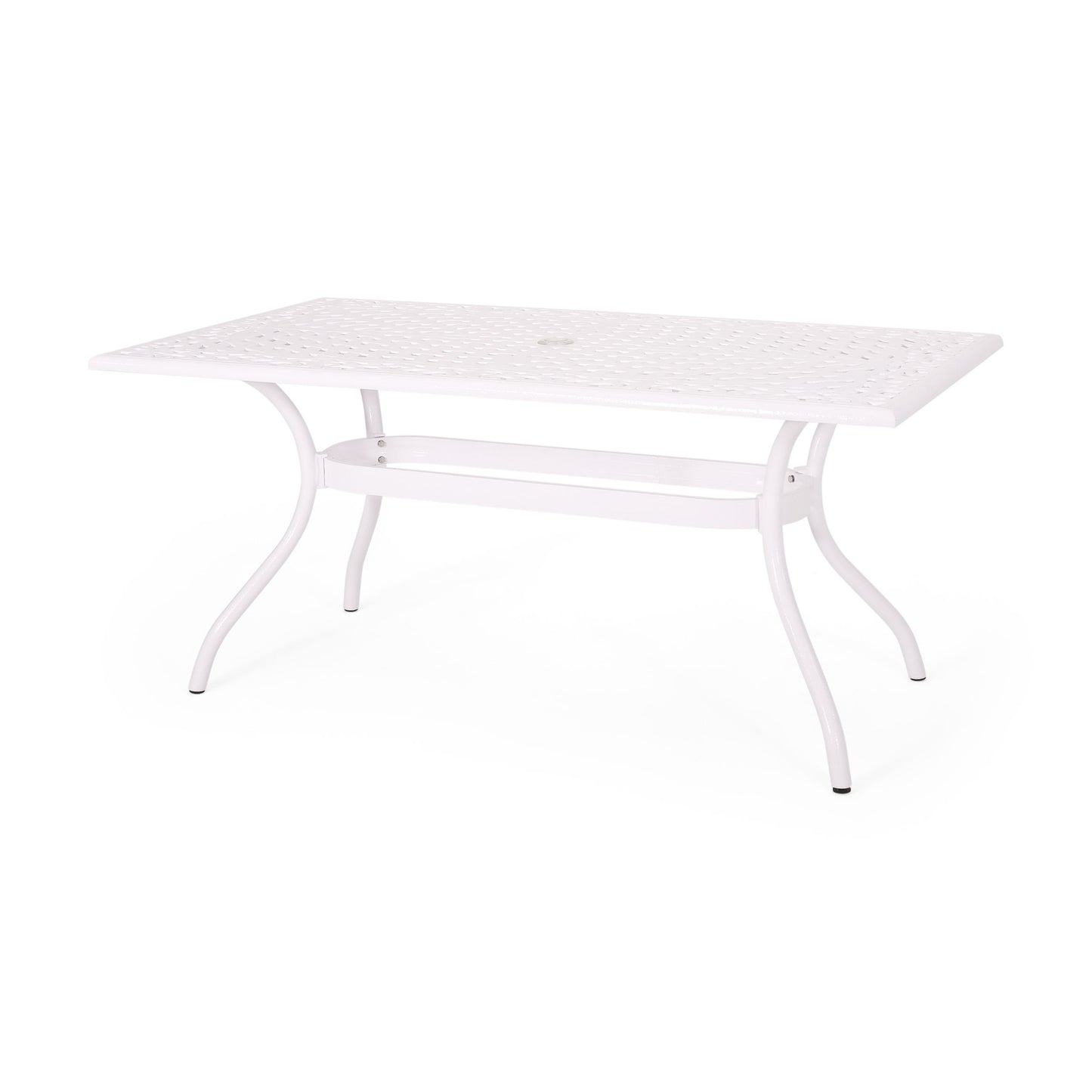 Celestine - Outdoor Cast Aluminum Dining Table With Floral Lattice Design And Umbrella Holder - White