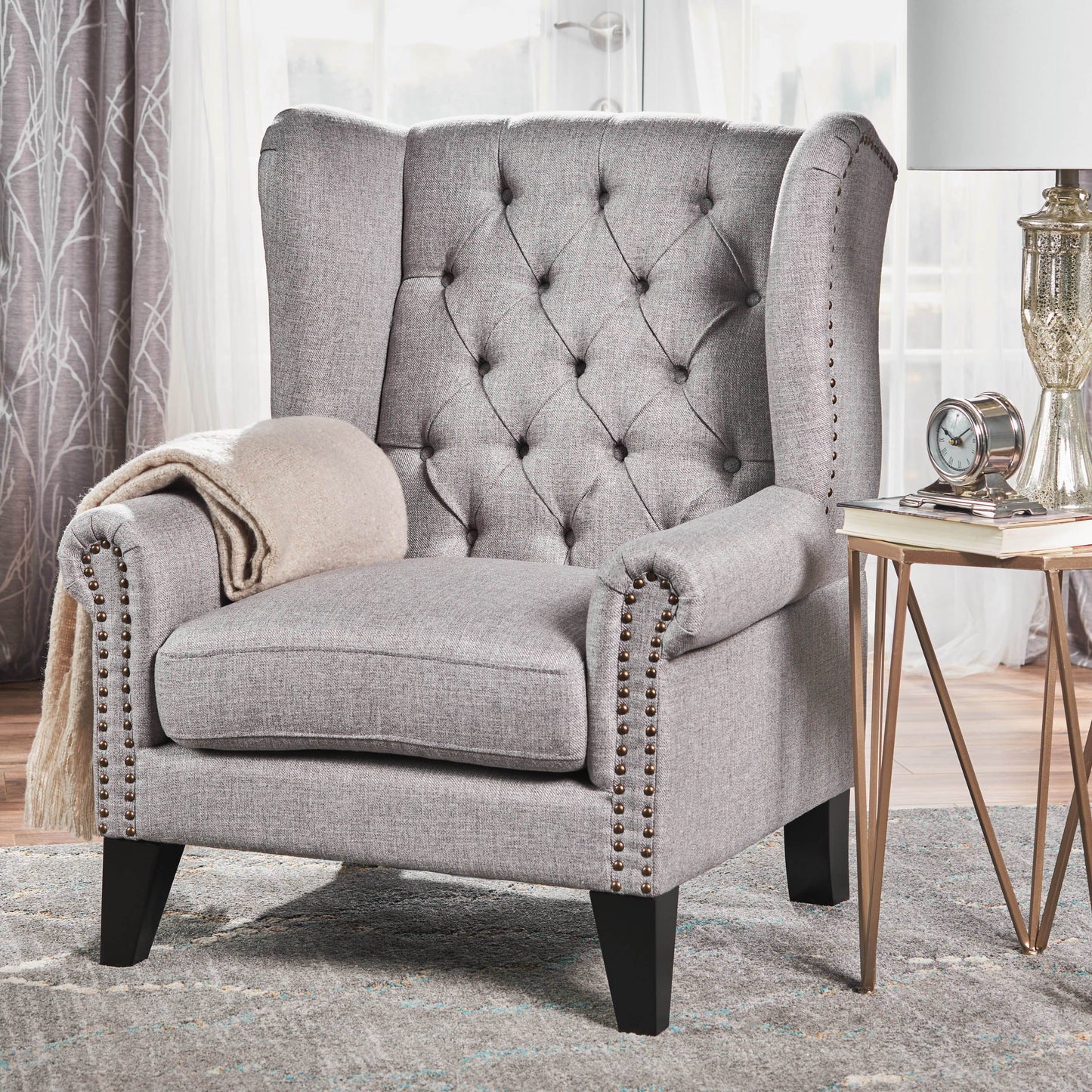 Upholstered Accent Chair, Mid Century Modern Arm Chair, Reading Chair For Living Room, Bedroom - Gray
