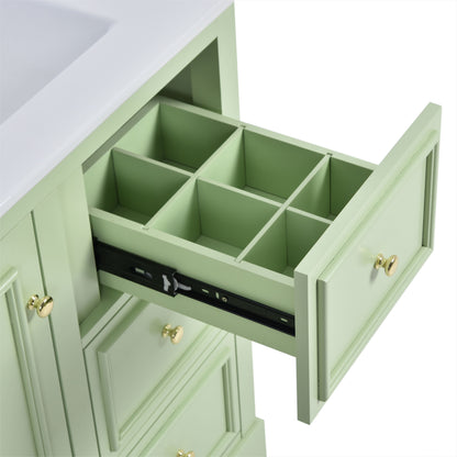 Bathroom Vanity Cabinet With Ceramic Basin, 3 Drawers And Adjustable Shelves - Green