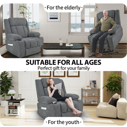 Power Lift Recliner Chair - Fabric Single Sofa With Extended Footrest, Remote Control, Cup Holders, And Side Pockets For Living Room Or Home Theater - Dark Gray