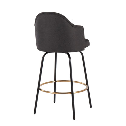 Ahoy - Contemporary Fixed Height Counter Stool Round Gold Footrest (Set of 2) - Charcoal / Black