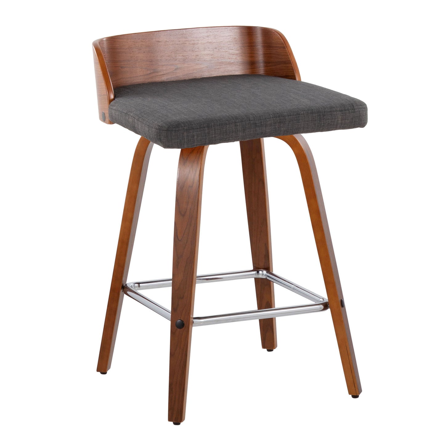 Maya - Mid-Century Modern Fixed Height Counter Stool & Swivel With Square Footrest (Set of 2) - Walnut / Charcoal