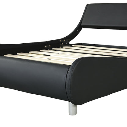 Queen Size Upholstered Platform Bed Frame, LED Lighting With Remote Controller And App, Curve Design, Wood Slat Support, No Box Spring Needed - Black