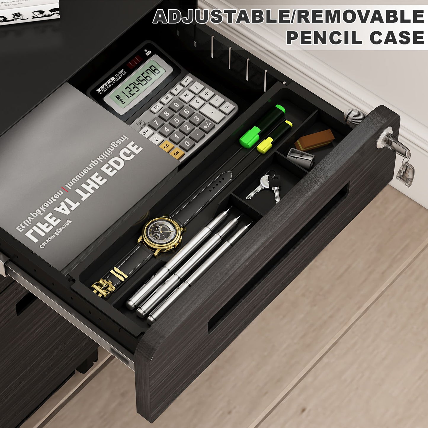 3 Drawer Mobile File Cabinet Under Desk Office, Simple Style Versatile Storage Cabinet, 5 Wheel Design Anti-Tilting Cold Rolled Steel Waterproof Moisture-Proof - Black