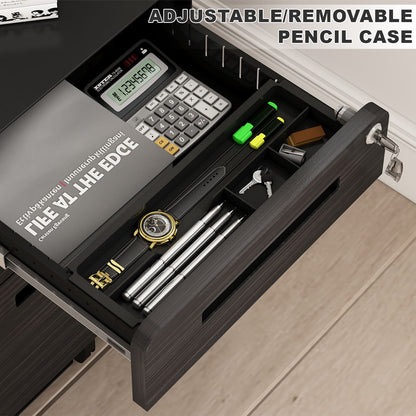 3 Drawer Mobile File Cabinet Under Desk Office, Simple Style Versatile Storage Cabinet, 5 Wheel Design Anti-Tilting Cold Rolled Steel Waterproof Moisture-Proof - Black