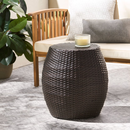 Outdoor Wicker Patio Side Table - Brown Multi