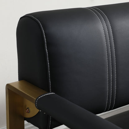 Modern Upholstery Accent Loveseat Sofa For Living Room 2 Seater With Golden Metal Arms - Black