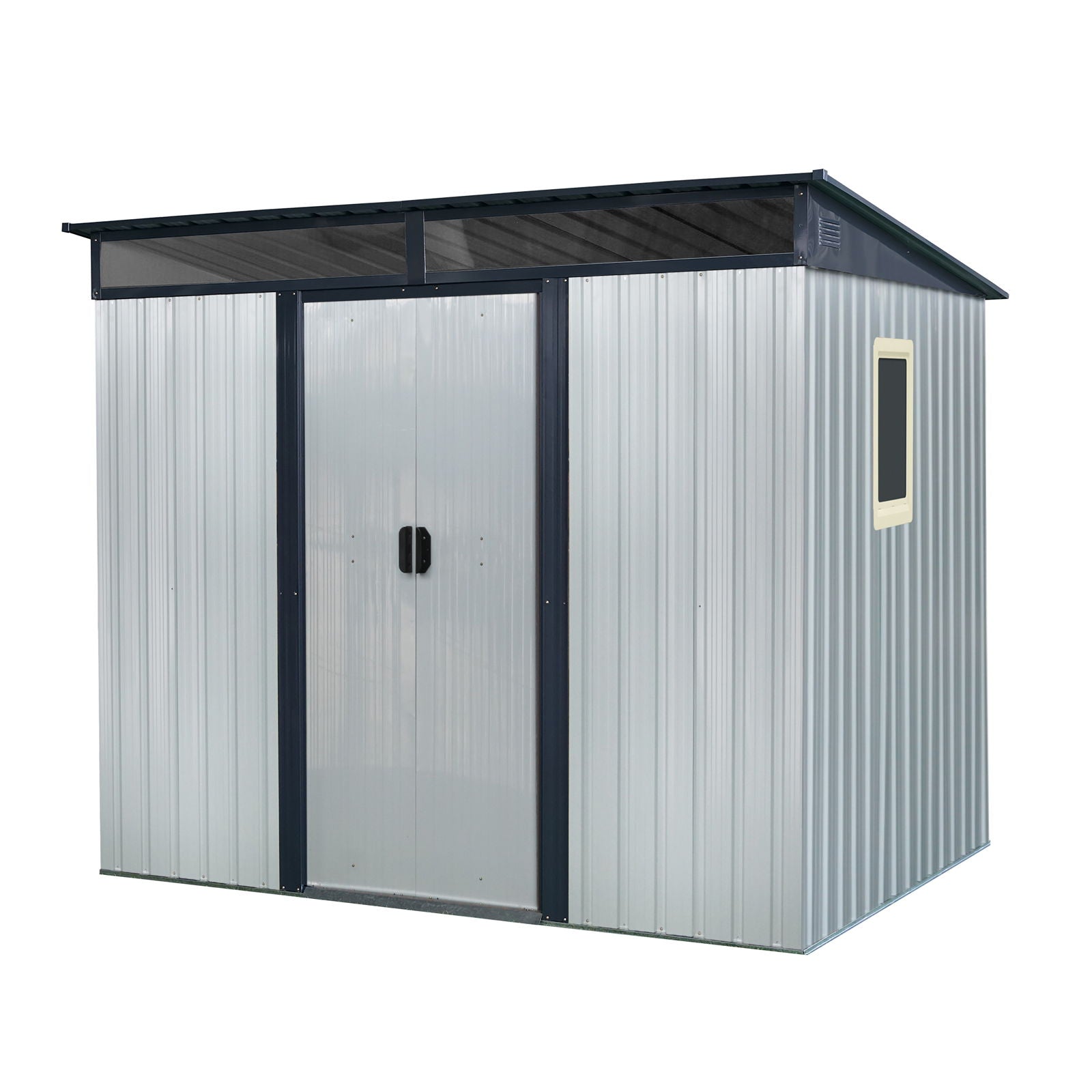 8 Ft X 6 Ft Outdoor Metal Storage Shed With Window And Transparent Plate For Garden, Lawn - White / Black