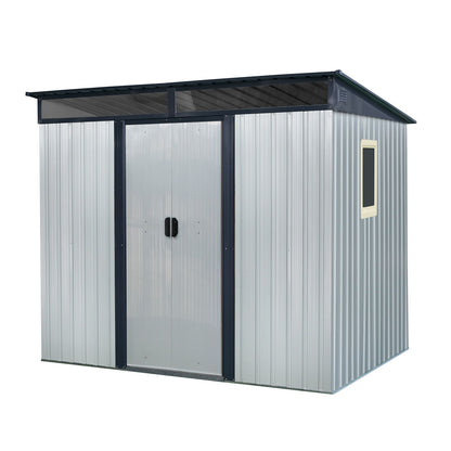 8 Ft X 6 Ft Outdoor Metal Storage Shed With Window And Transparent Plate For Garden, Lawn - White / Black