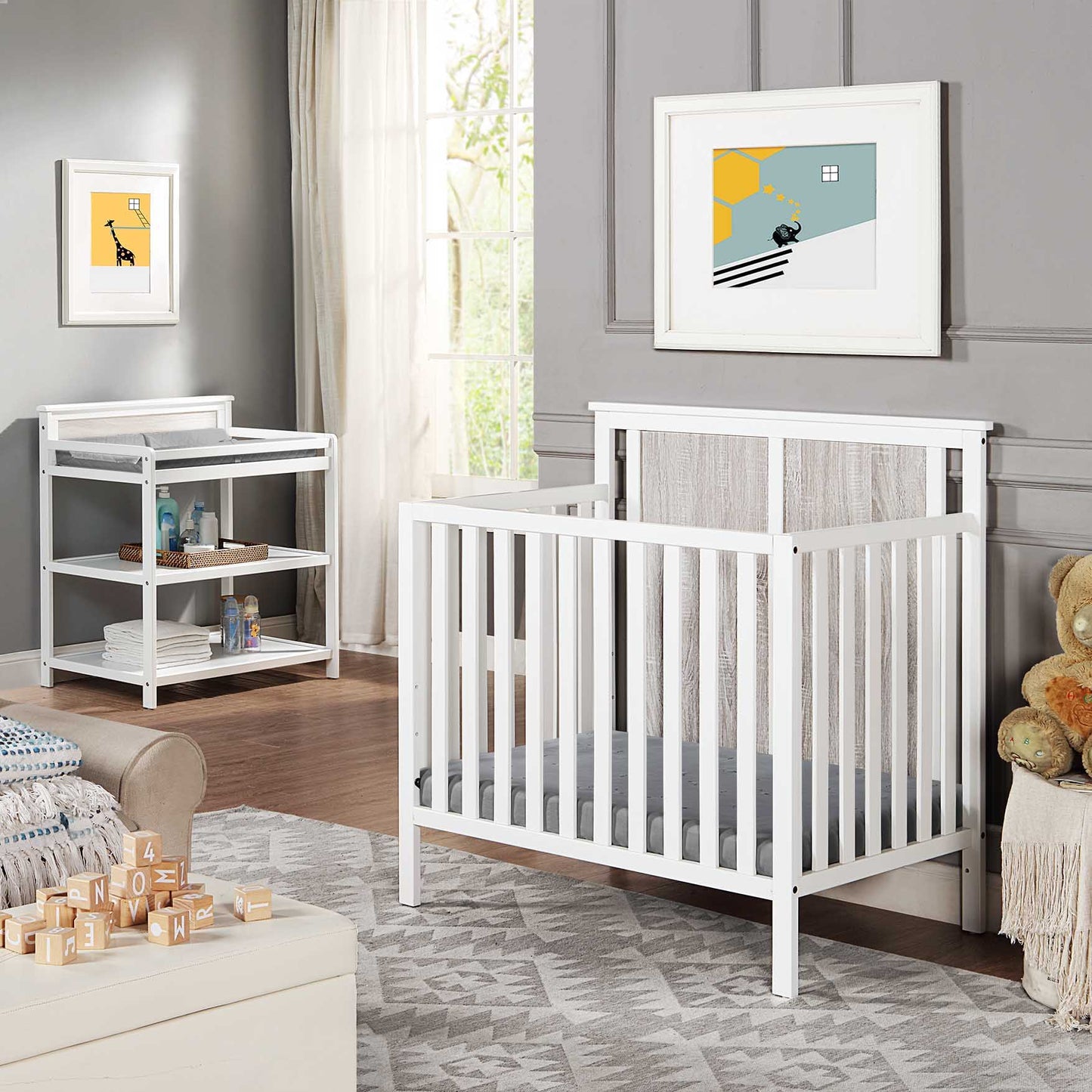 Connelly - Mini Crib With Mattress Pad - White, Rockport Gray