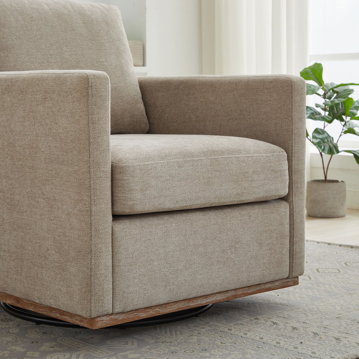 Modern Square Upholstered Swivel Accent Chair 360 Degree Lounge Armchair - Taupe