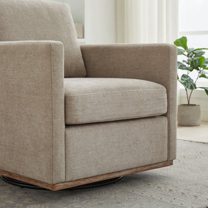 Modern Square Upholstered Swivel Accent Chair 360 Degree Lounge Armchair - Taupe