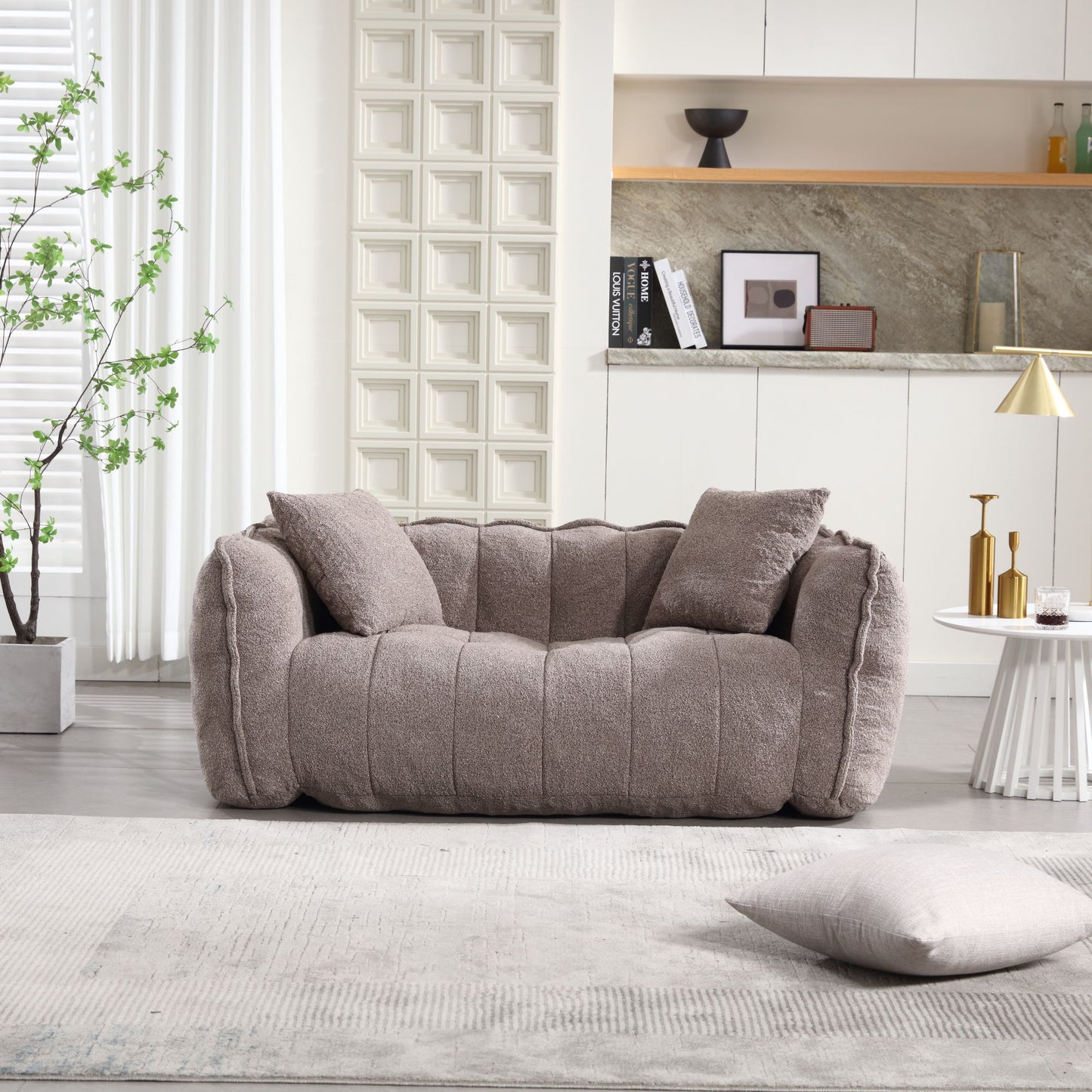 Soft Beanbag Chair With High Resilience Foam Core For Two People - Brown