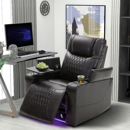 Power Motion Recliner With USB Charging Port And Hidden Arm Storage 2 Convenient Cup Holders Design And 360 Degree Swivel Tray Table - Black