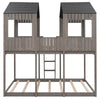 Full Over Full Bunk Bed With Roof, Window, Guardrail, Ladder - Antique Gray