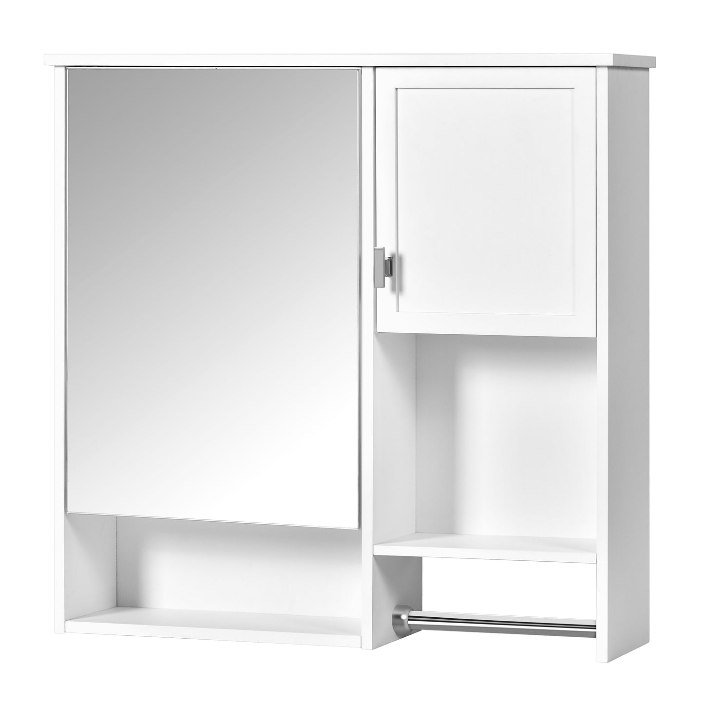 Modern Wall Mounted Bathroom Medicine Cabinet, Bathroom Wall Storage Cabinet With Mirror, Over The Toilet Space Saver Cabinet With Towels Bar - White
