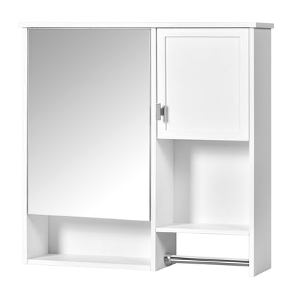 Modern Wall Mounted Bathroom Medicine Cabinet, Bathroom Wall Storage Cabinet With Mirror, Over The Toilet Space Saver Cabinet With Towels Bar - White