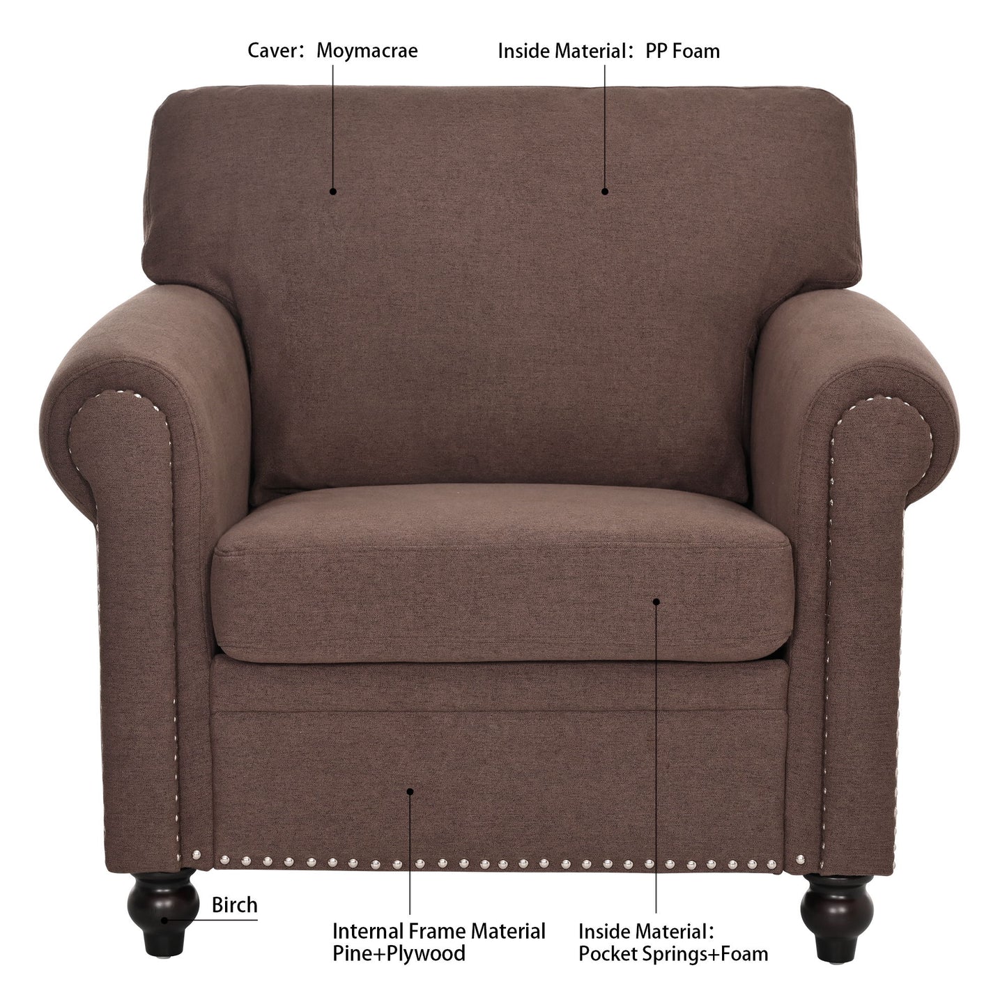 37.4" 1 Seater Sofa - Brown