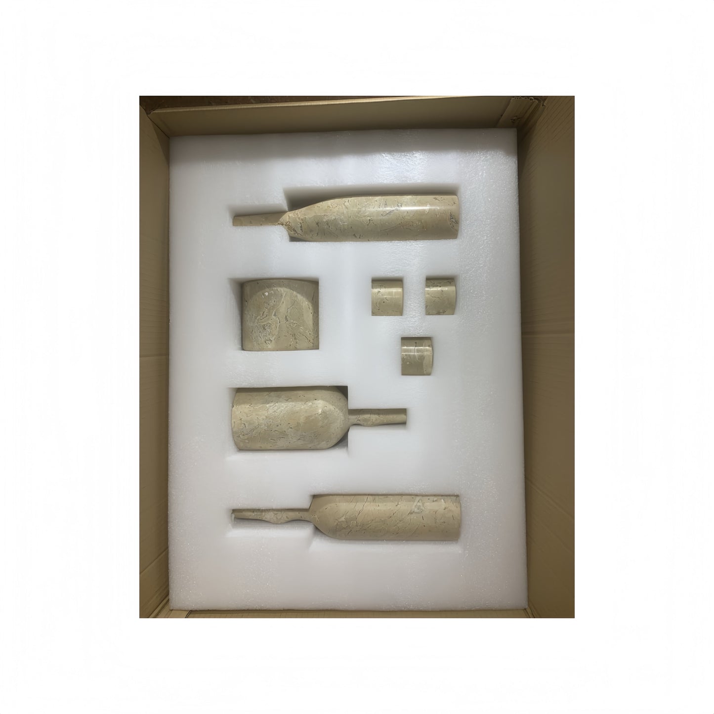 Luxury Natural Marble Living Room Accessories Set, Genuine Marble, 7 Pieces - Glod Yellow Beige
