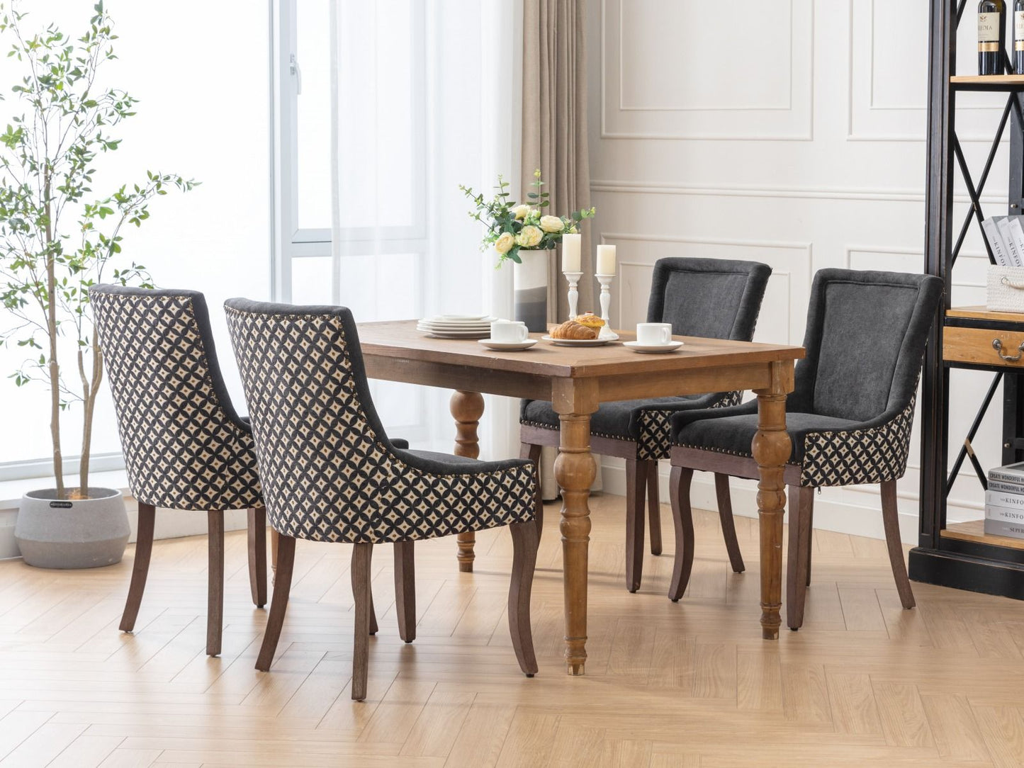 Ultra Side Dining Chair, Thickened Fabric Chairs With Neutrally Toned Solid Wood Legs, Bronze Nail Head (Set of 2) - Blue