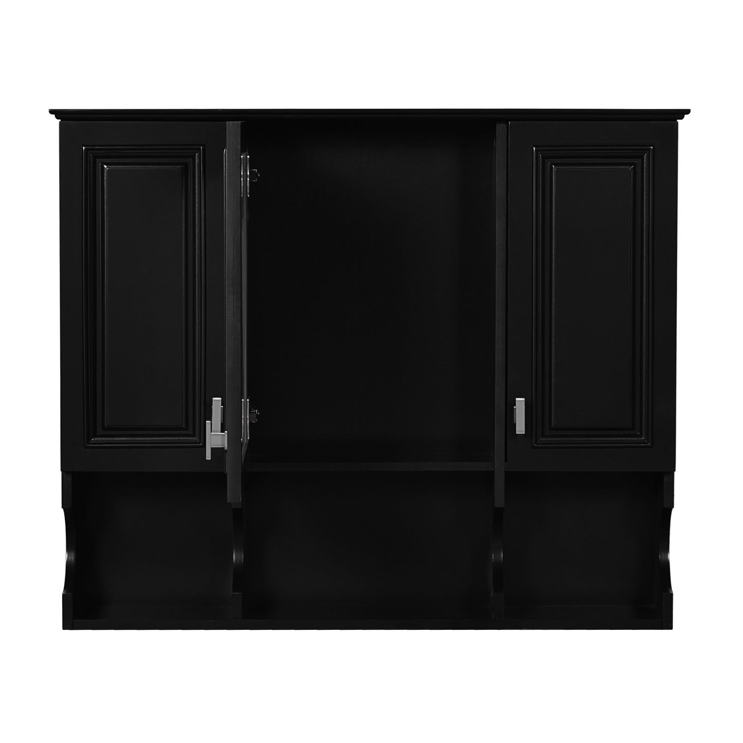 Wall Mounted Bathroom Medicine Cabinet, Modern Bathroom Wall Cabinet With Mirror, Mirror Cabinet With Open Shelves - Black