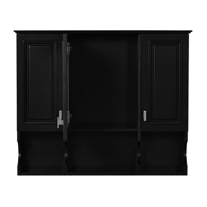 Wall Mounted Bathroom Medicine Cabinet, Modern Bathroom Wall Cabinet With Mirror, Mirror Cabinet With Open Shelves - Black