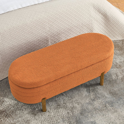 Stylish Ottoman Oval Storage Bench With Rubber Wood Legs - Orange