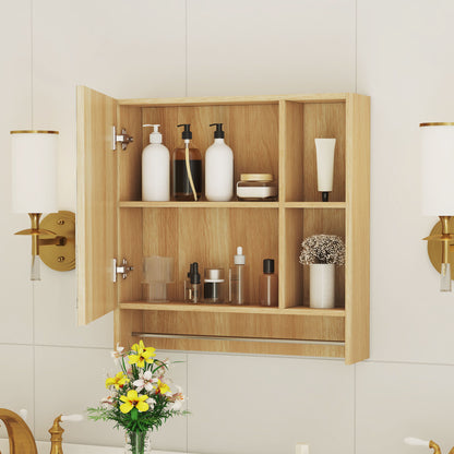 Wall Mounted Bathroom Storage Cabinet With Mirror Door, Medicine Cabinet, Over The Toilet Storage Cabinet With Shelves And Towel Rack - Burly Wood