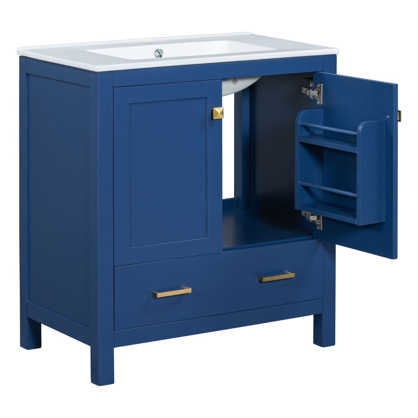 Bathroom Vanity With Single Sink, Combo Cabinet Undermount Sink, Bathroom Storage Cabinet With 2 Doors And A Drawer, Soft Closing, Multifunctional Storage, Solid Wood Frame - Blue
