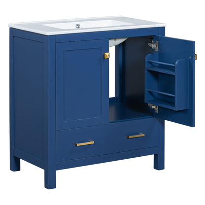 Bathroom Vanity With Single Sink, Combo Cabinet Undermount Sink, Bathroom Storage Cabinet With 2 Doors And A Drawer, Soft Closing, Multifunctional Storage, Solid Wood Frame - Blue
